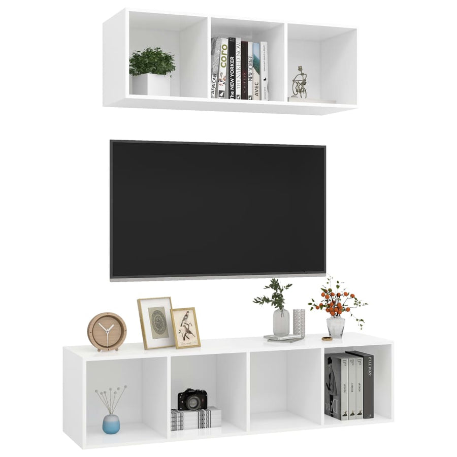2-delige Tv-meubelset spaanplaat wit