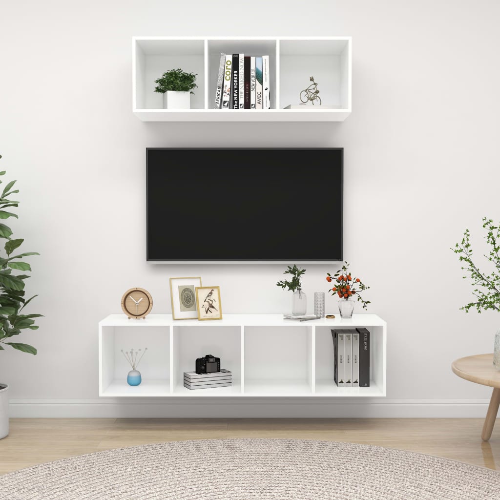 2-delige Tv-meubelset spaanplaat wit