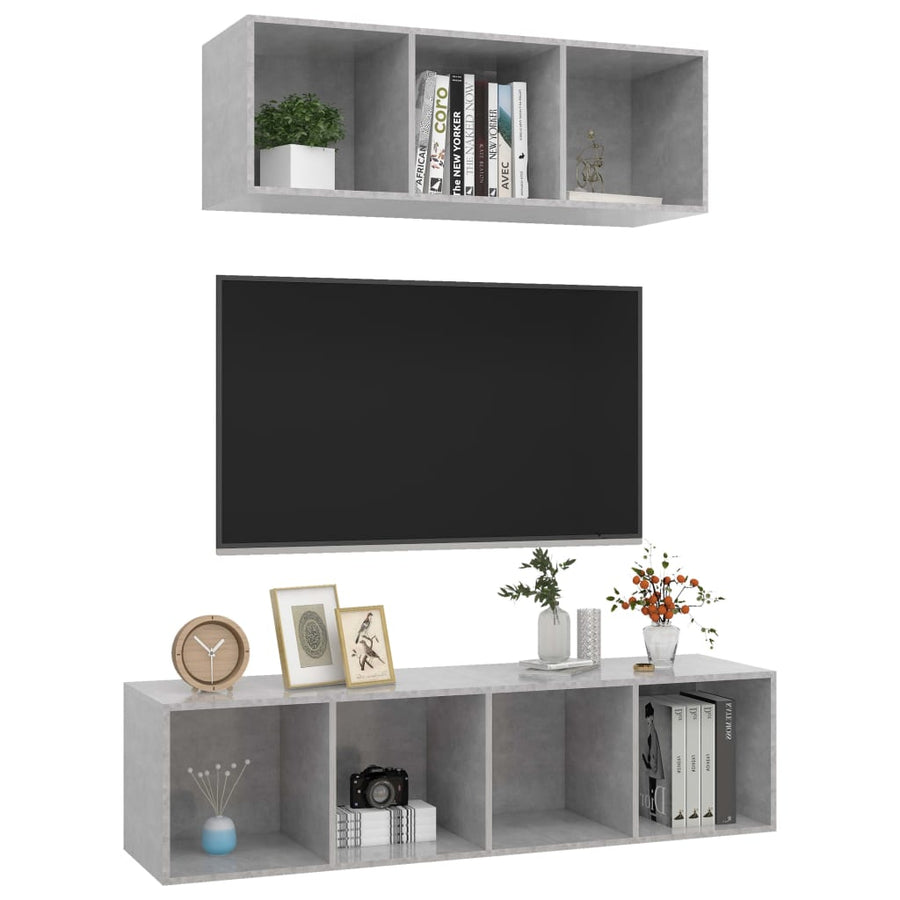 2-delige Tv-meubelset spaanplaat betongrijs