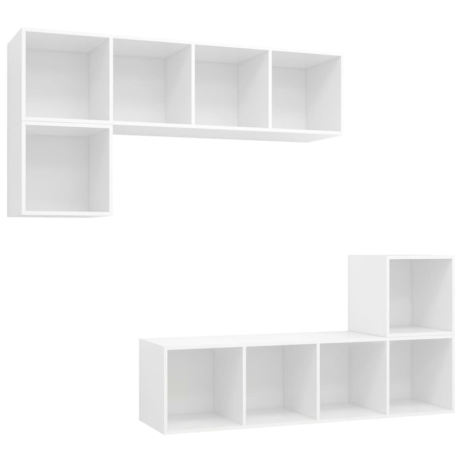 4-Delige Tv-Meubelset Bewerkt Hout Wit