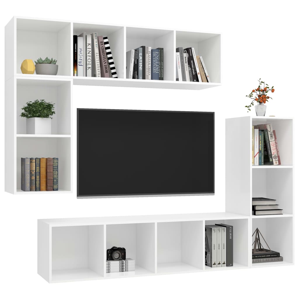 4-delige Tv-meubelset bewerkt hout wit