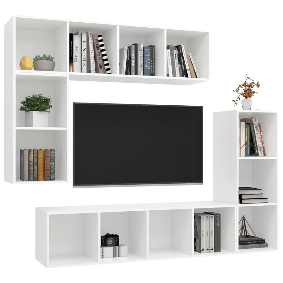 4-delige Tv-meubelset bewerkt hout wit