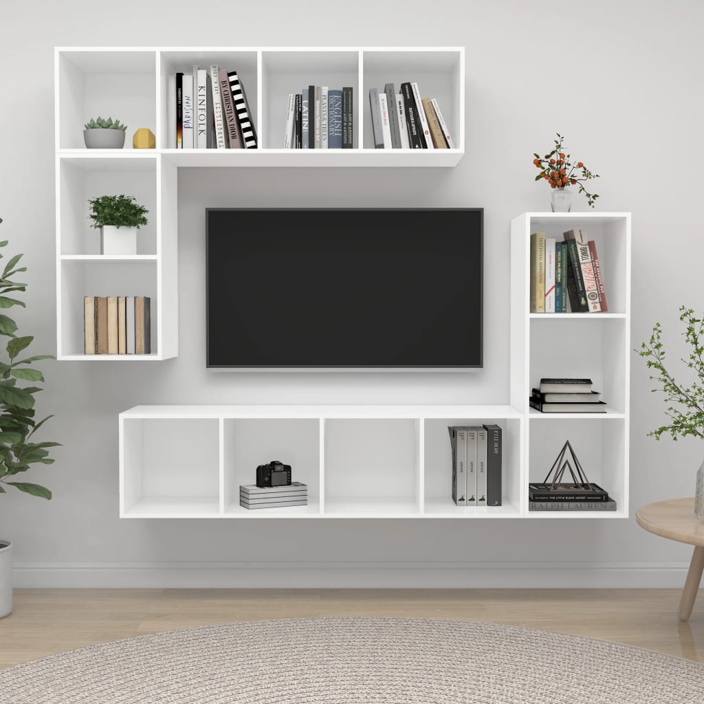 4-delige Tv-meubelset bewerkt hout wit