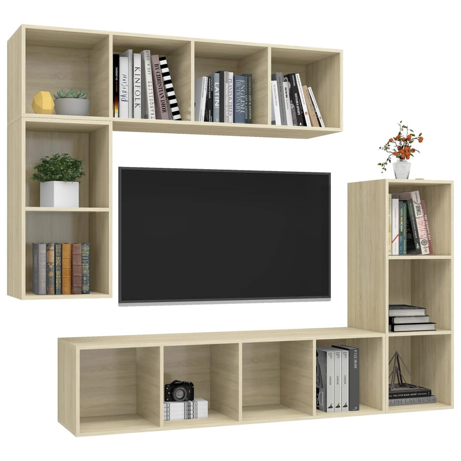 4-delige Tv-meubelset bewerkt hout sonoma eikenkleurig