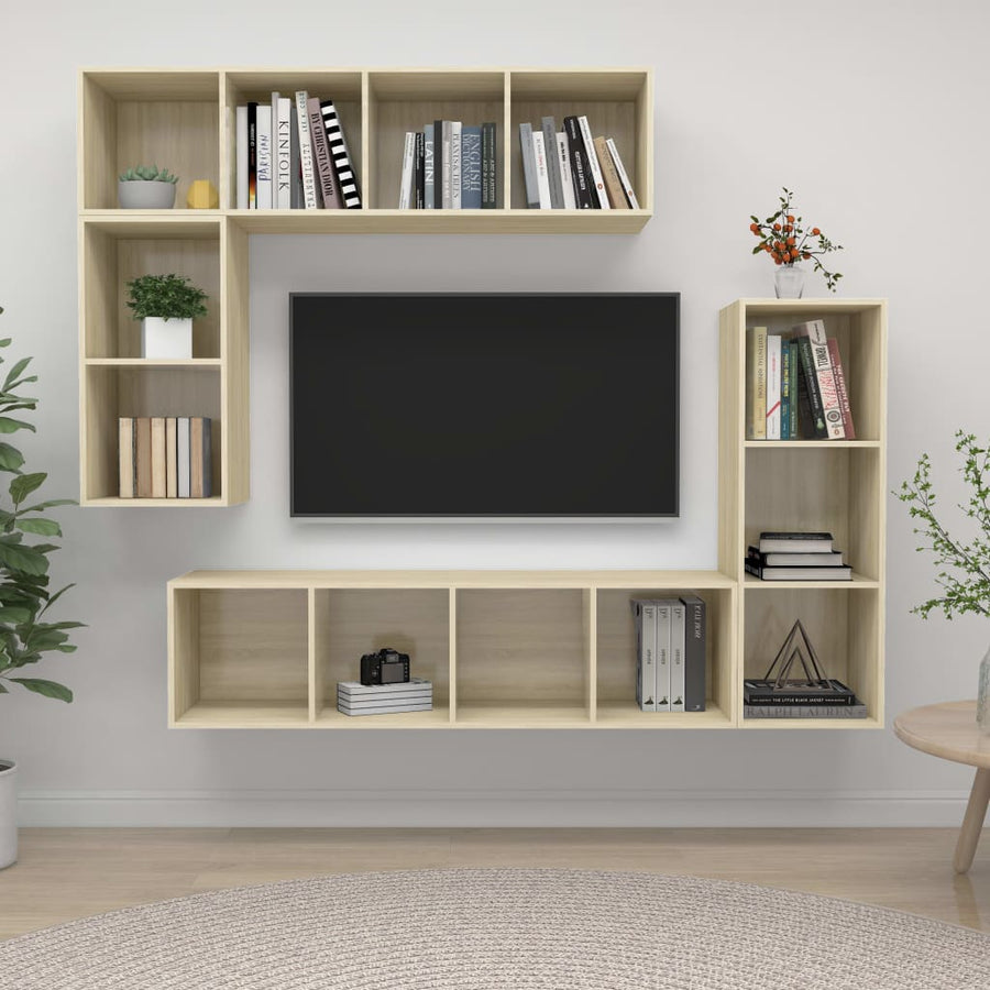 4-delige Tv-meubelset bewerkt hout sonoma eikenkleurig