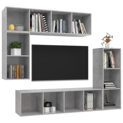 4-delige Tv-meubelset bewerkt hout betongrijs
