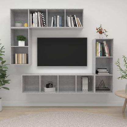 4-delige Tv-meubelset bewerkt hout betongrijs