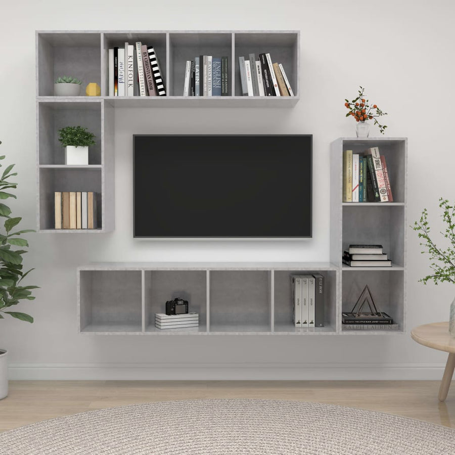 4-delige Tv-meubelset bewerkt hout betongrijs