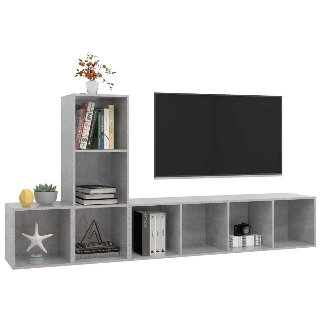3-delige Tv-meubelset spaanplaat betongrijs