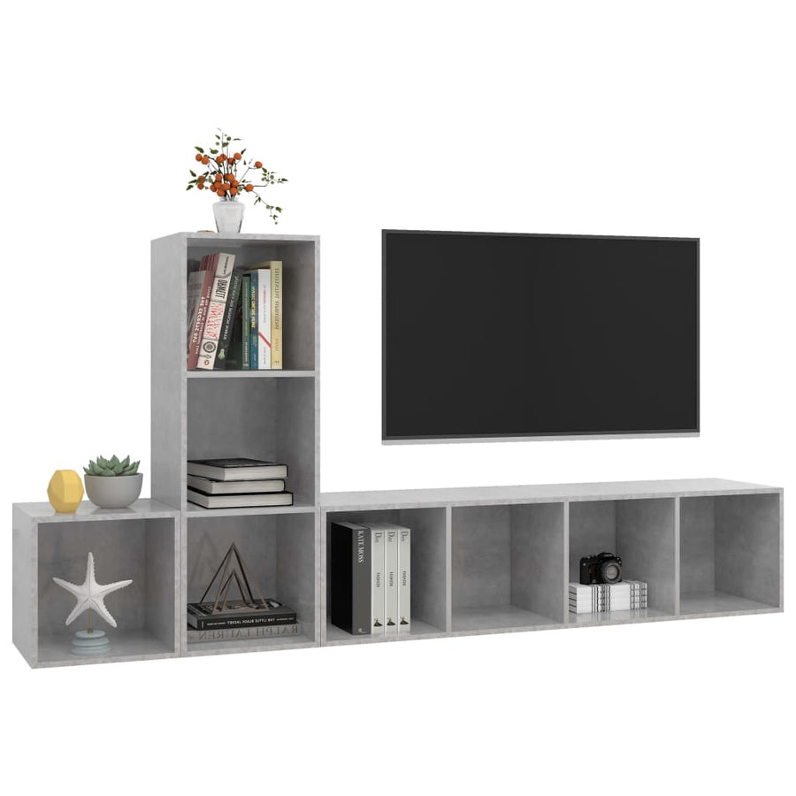 3-delige Tv-meubelset spaanplaat betongrijs
