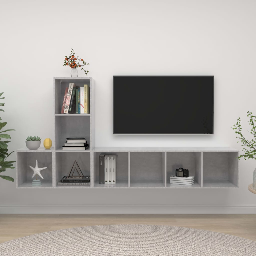 3-delige Tv-meubelset spaanplaat betongrijs