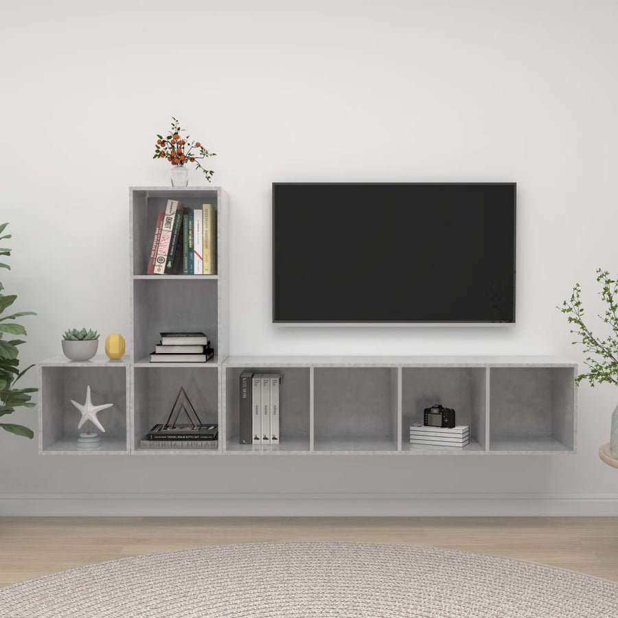 3-delige Tv-meubelset spaanplaat betongrijs