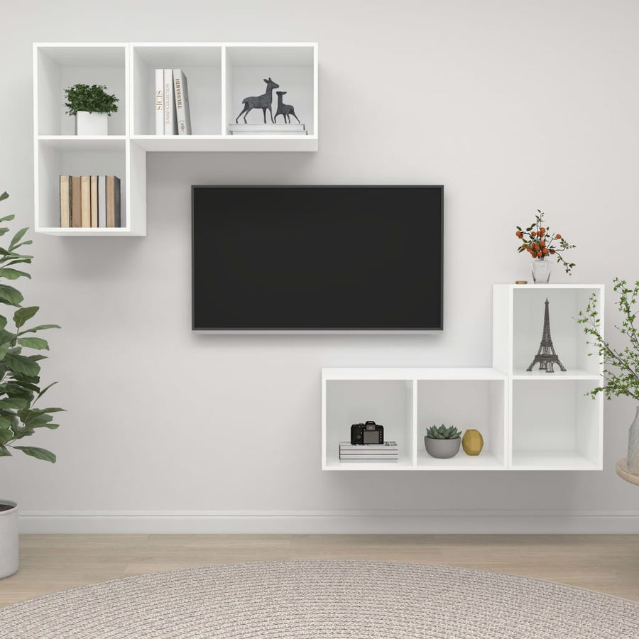 Tv-Wandmeubelen Bewerkt Hout Wit