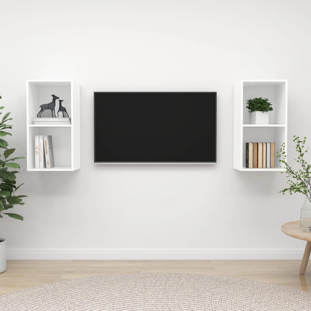 Tv-Wandmeubelen Bewerkt Hout Wit