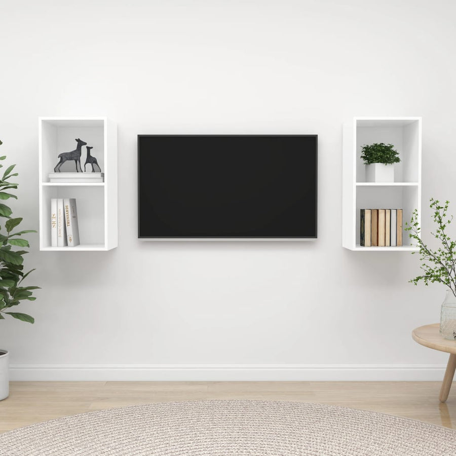 Tv-Wandmeubelen Bewerkt Hout Wit