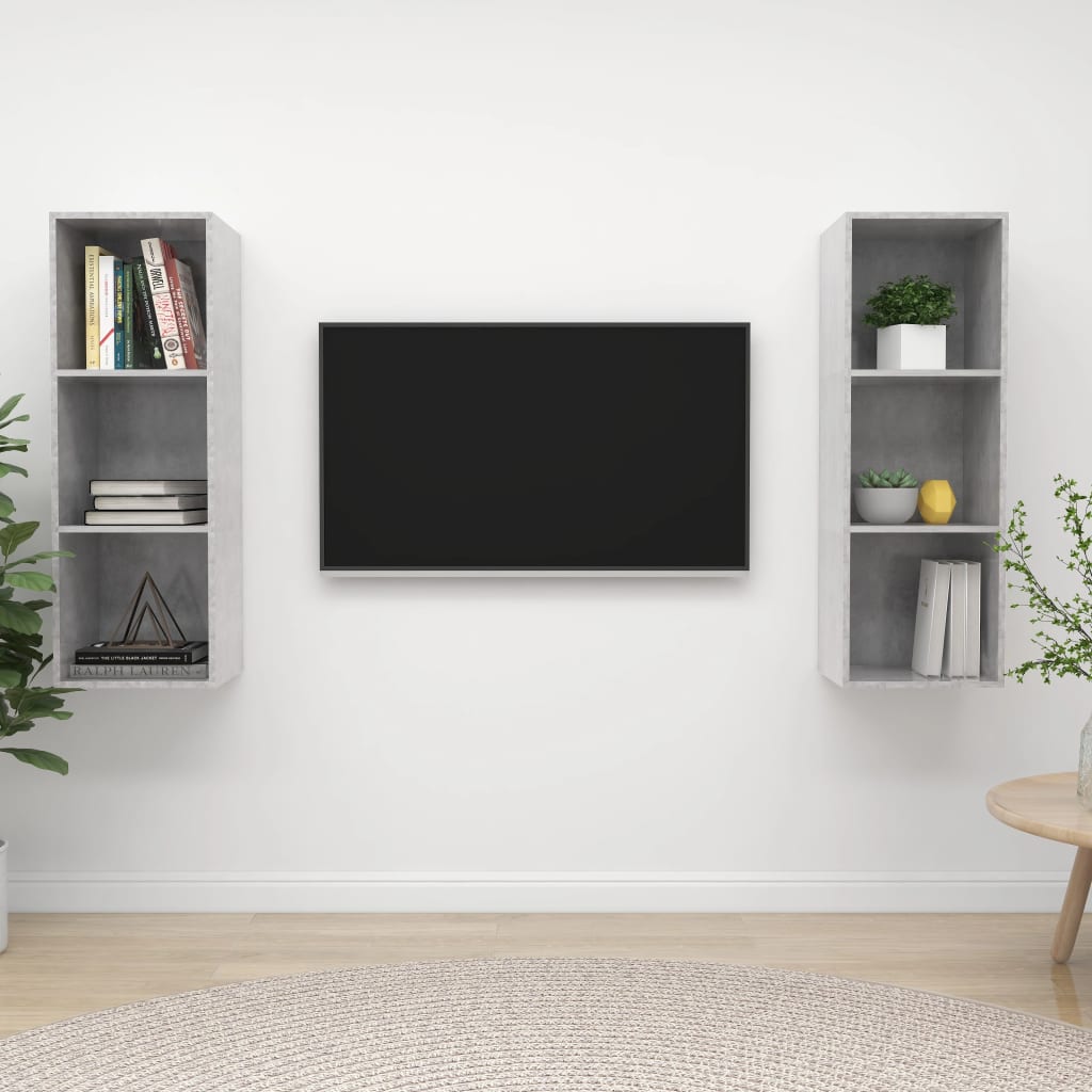 Tv-wandmeubelen 2 st spaanplaat betongrijs
