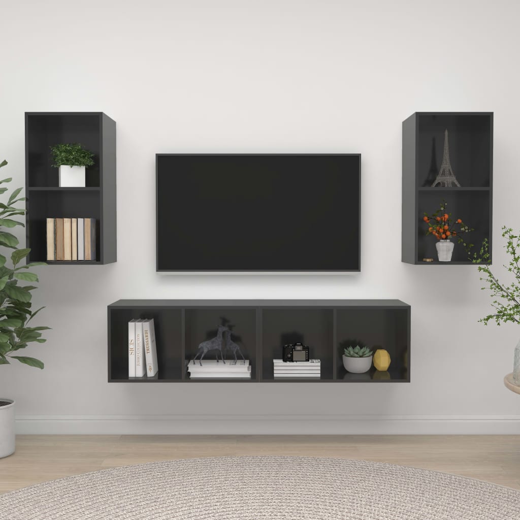 Tv-Wandmeubelen Spaanplaat Hoogglans grijs