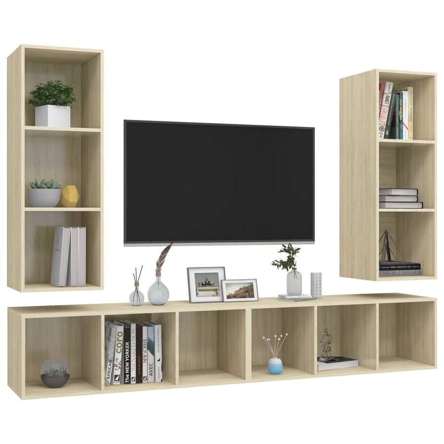 Tv-wandmeubelen 4 st bewerkt hout sonoma eikenkleurig