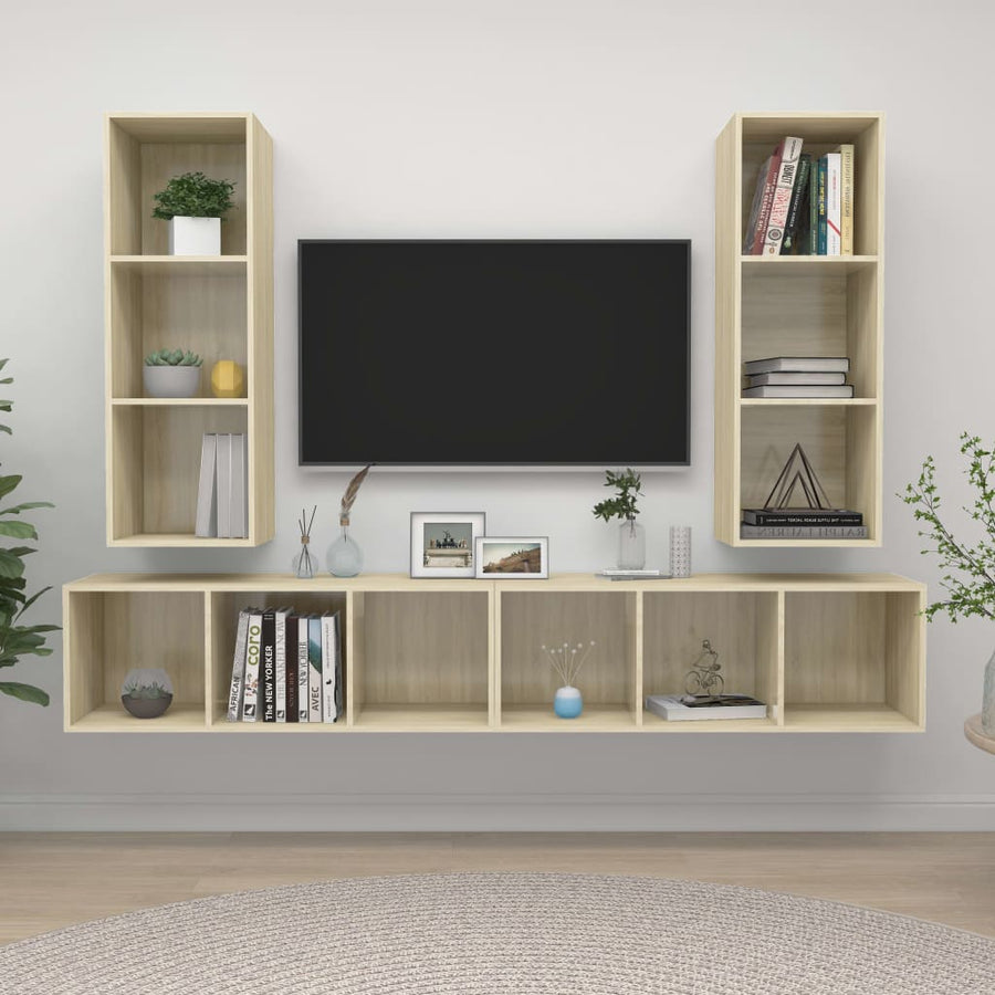 Tv-wandmeubelen 4 st bewerkt hout sonoma eikenkleurig