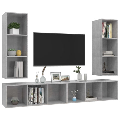 Tv-wandmeubelen 4 st bewerkt hout betongrijs