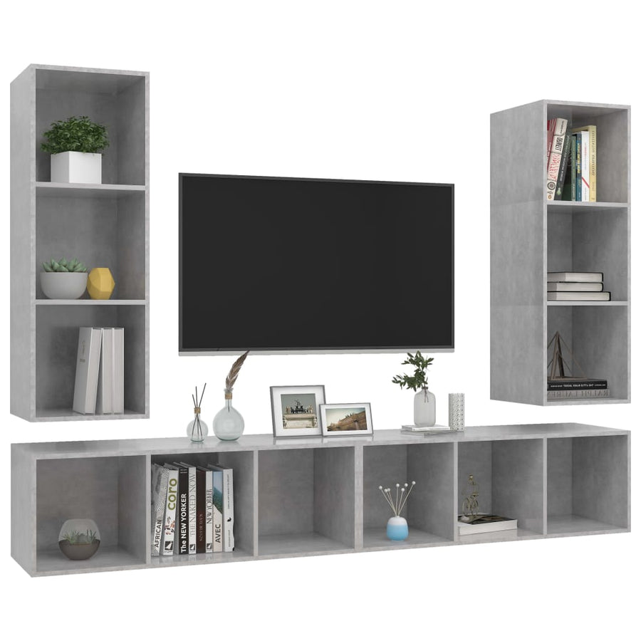 Tv-wandmeubelen 4 st bewerkt hout betongrijs