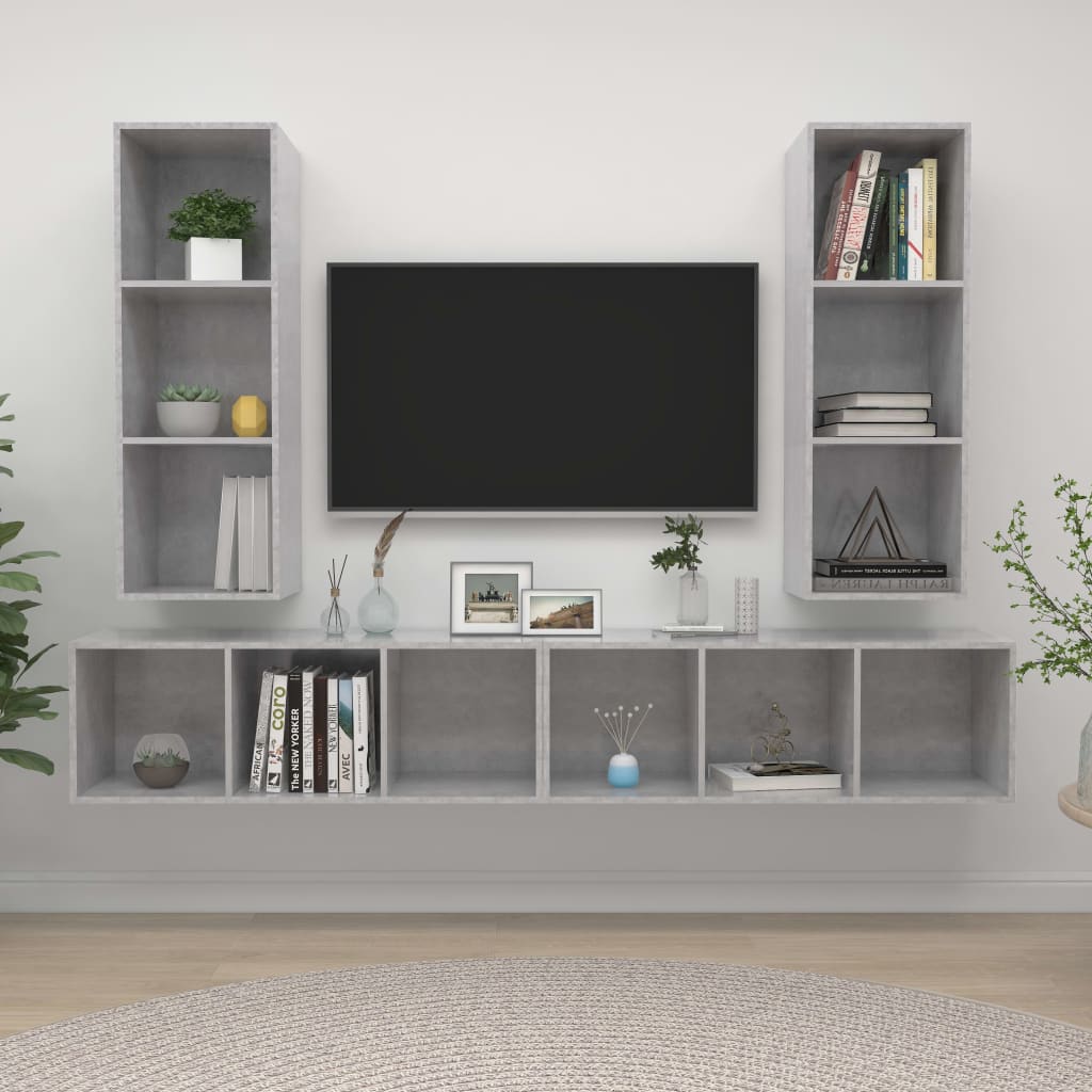 Tv-wandmeubelen 4 st bewerkt hout betongrijs