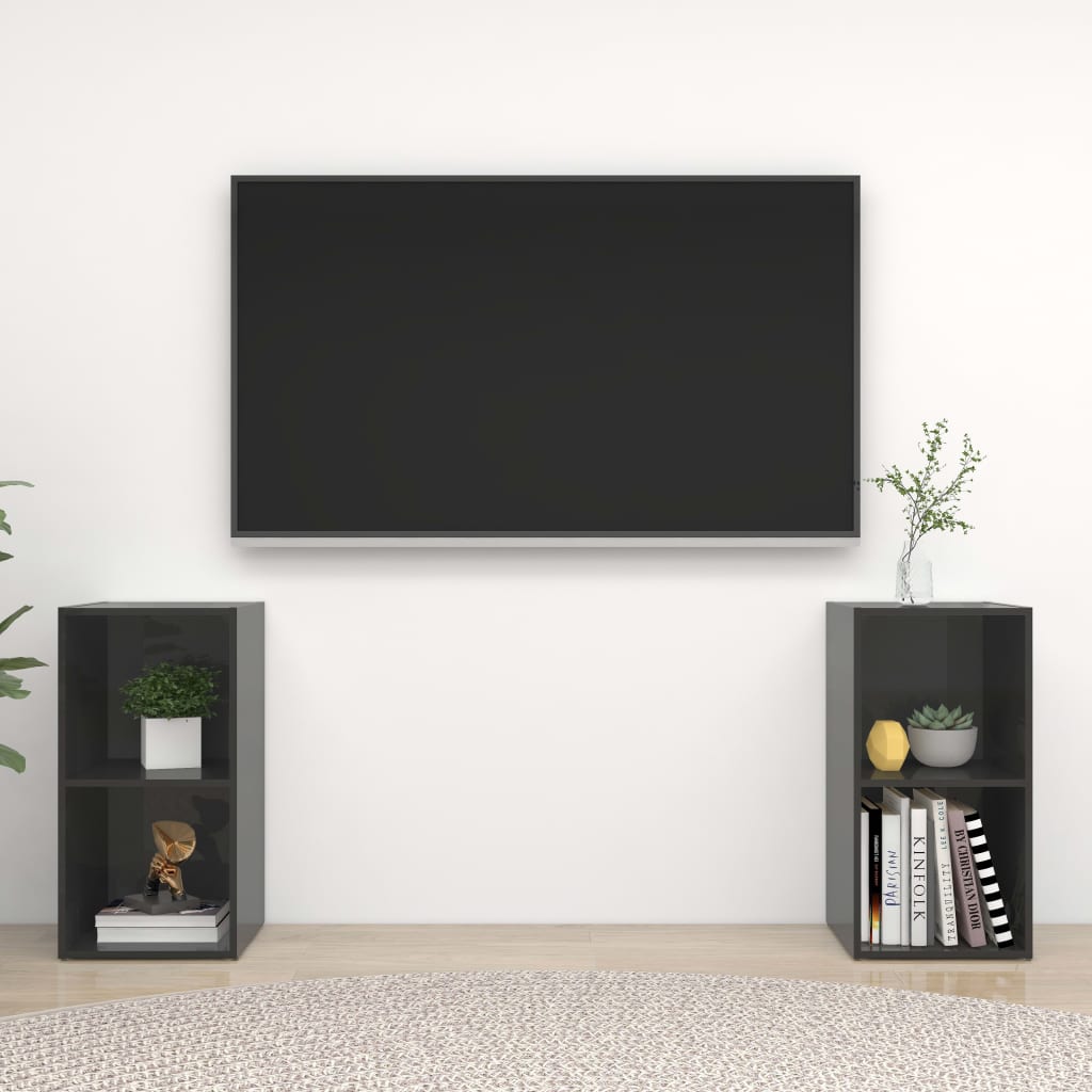Tv-Meubelen 7X35X36,5 Cm Spaanplaat 72 x 35 x 36.5 cm Hoogglans grijs