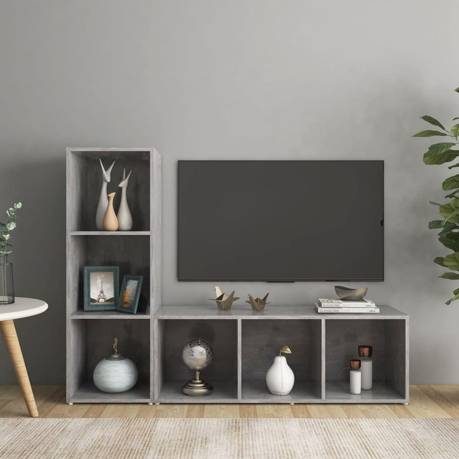 Tv-meubelen 2 st 107x35x37 cm bewerkt hout betongrijs