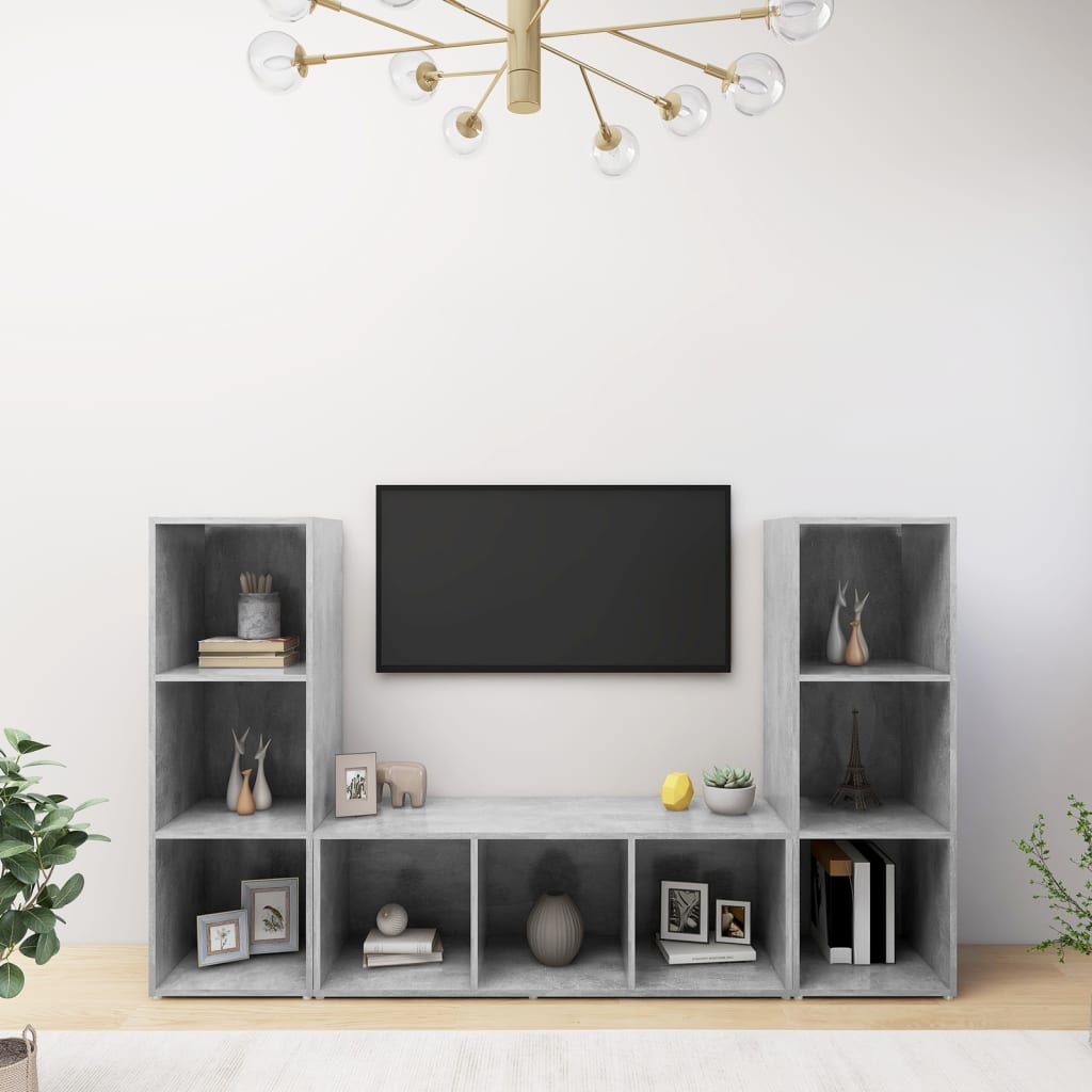 Tv-meubelen 3 st 107x35x37 cm bewerkt hout betongrij