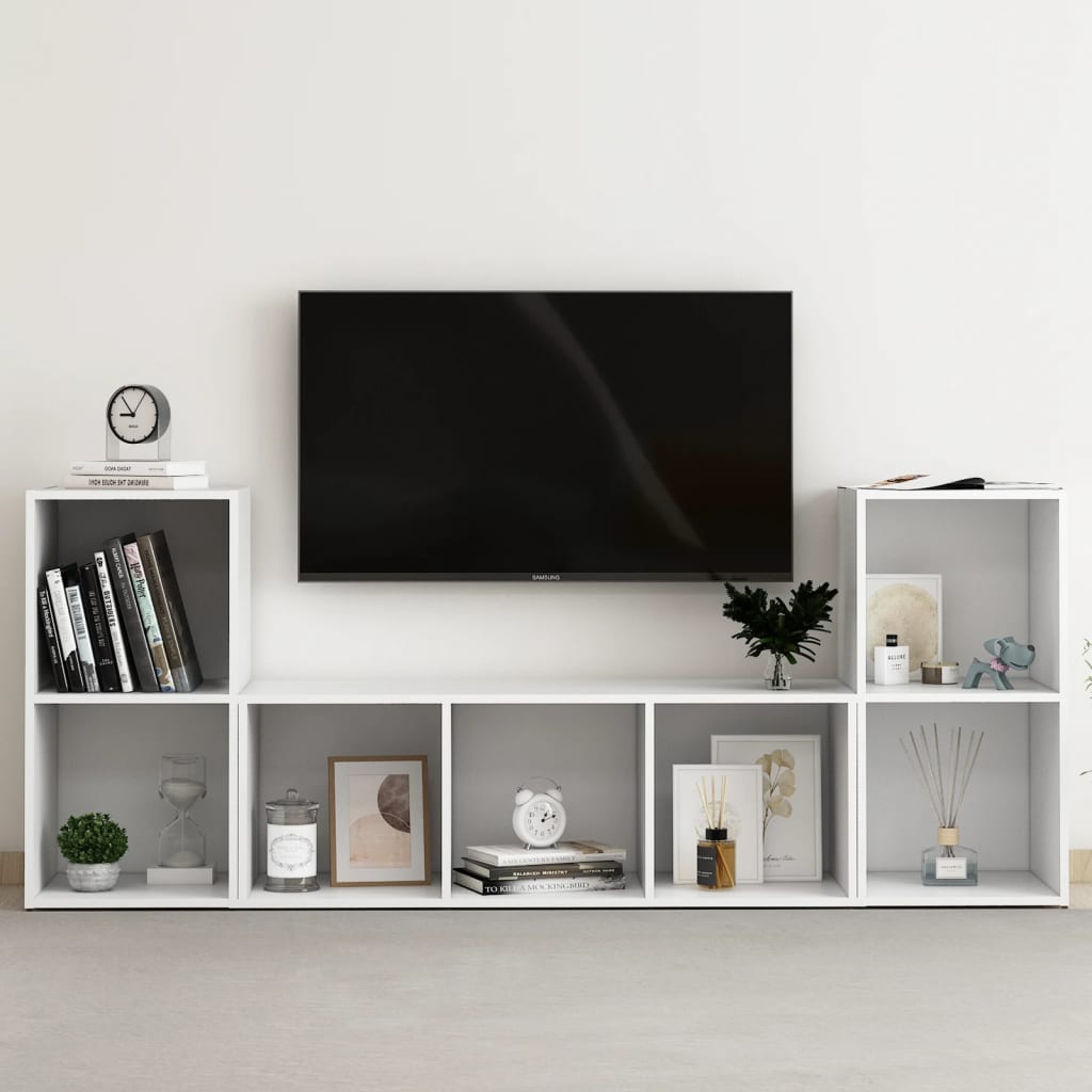 3-delige Tv-meubelset bewerkt hout wit