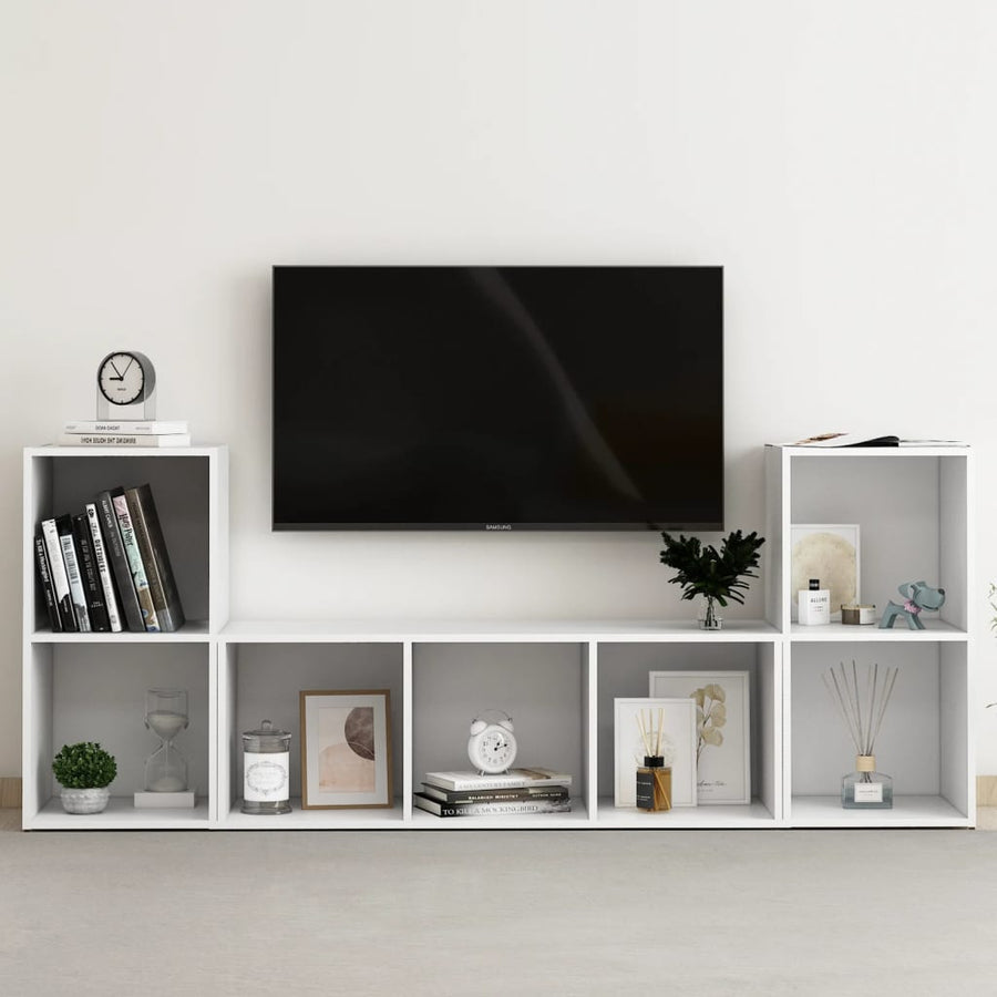3-delige Tv-meubelset bewerkt hout wit