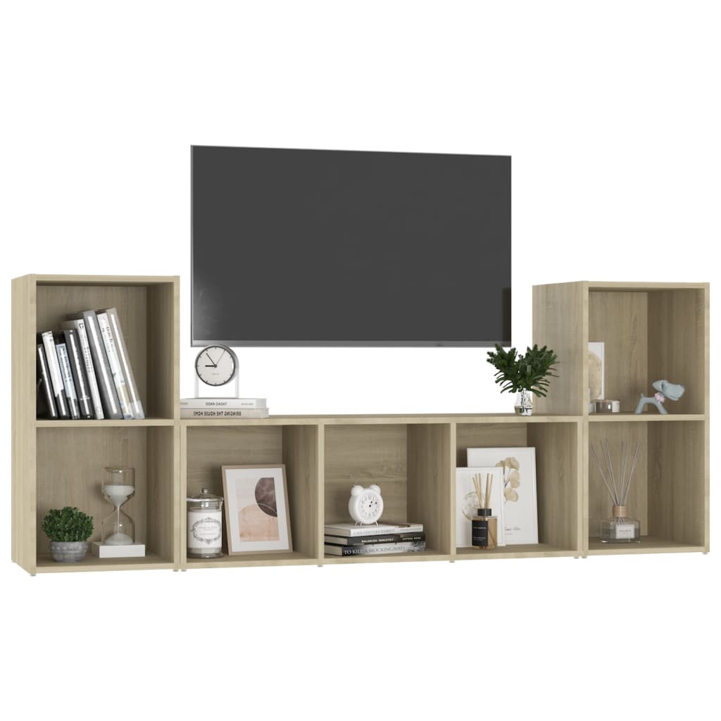 3-delige Tv-meubelset bewerkt hout sonoma eikenkleurig