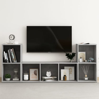 3-delige Tv-meubelset bewerkt hout betongrijs