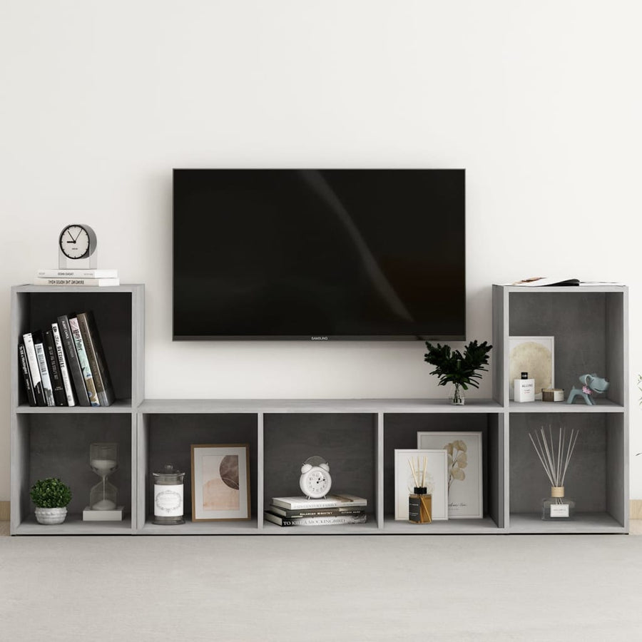 3-delige Tv-meubelset bewerkt hout betongrijs