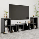 6-Piece TV Cabinet Set Engineered Wood High Gloss Grey