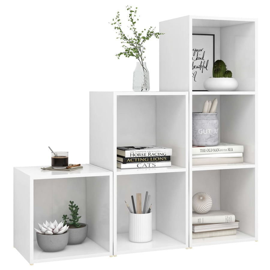 3-delige Tv-meubelset bewerkt hout wit