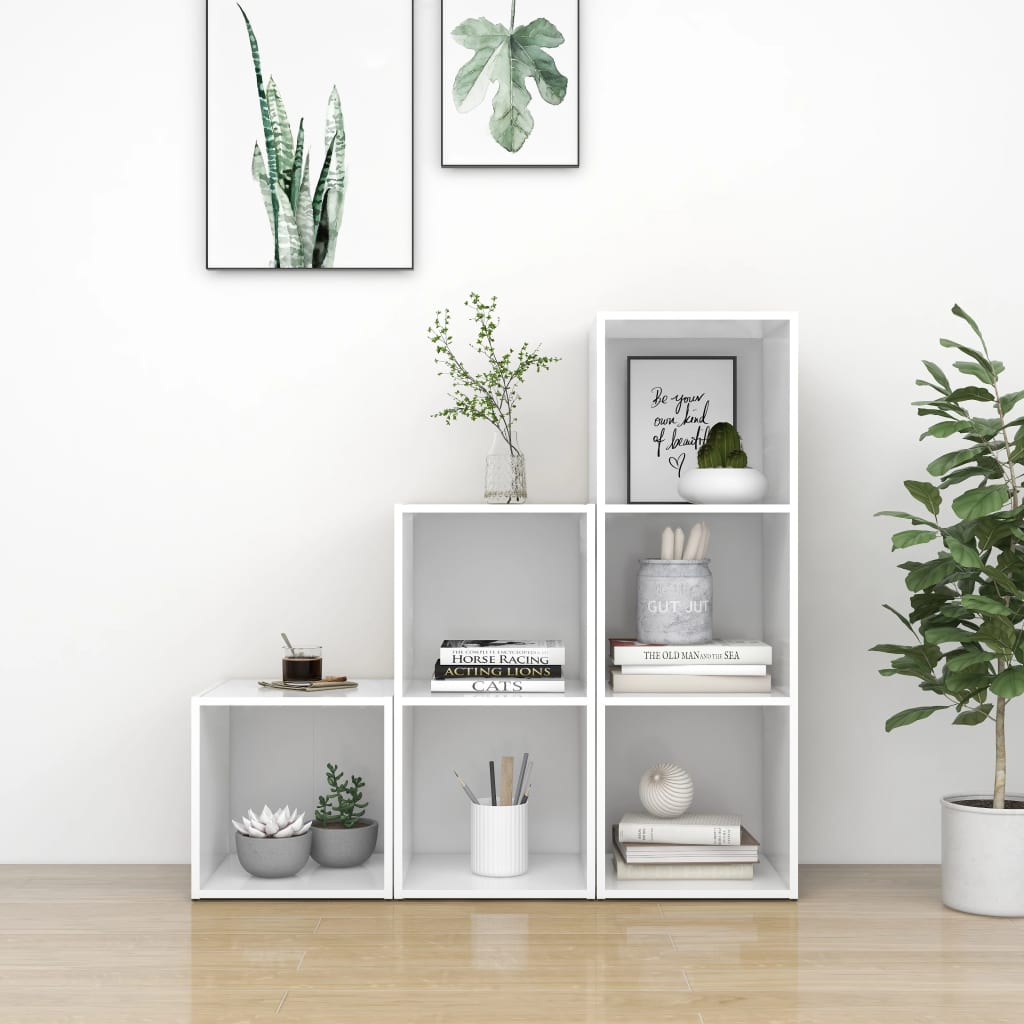 3-delige Tv-meubelset bewerkt hout wit