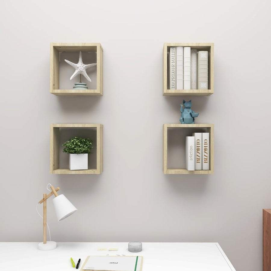 Wandschappen Kubus 4 St 30X15X30 Cm Sonoma Eikenkleurig Sonoma Eiken 30 x 15 x 30 cm