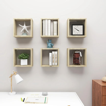 Wandschappen Kubus 6 St 30X15X30 Cm Sonoma Eikenkleurig Sonoma Eiken 30 x 15 x 30 cm