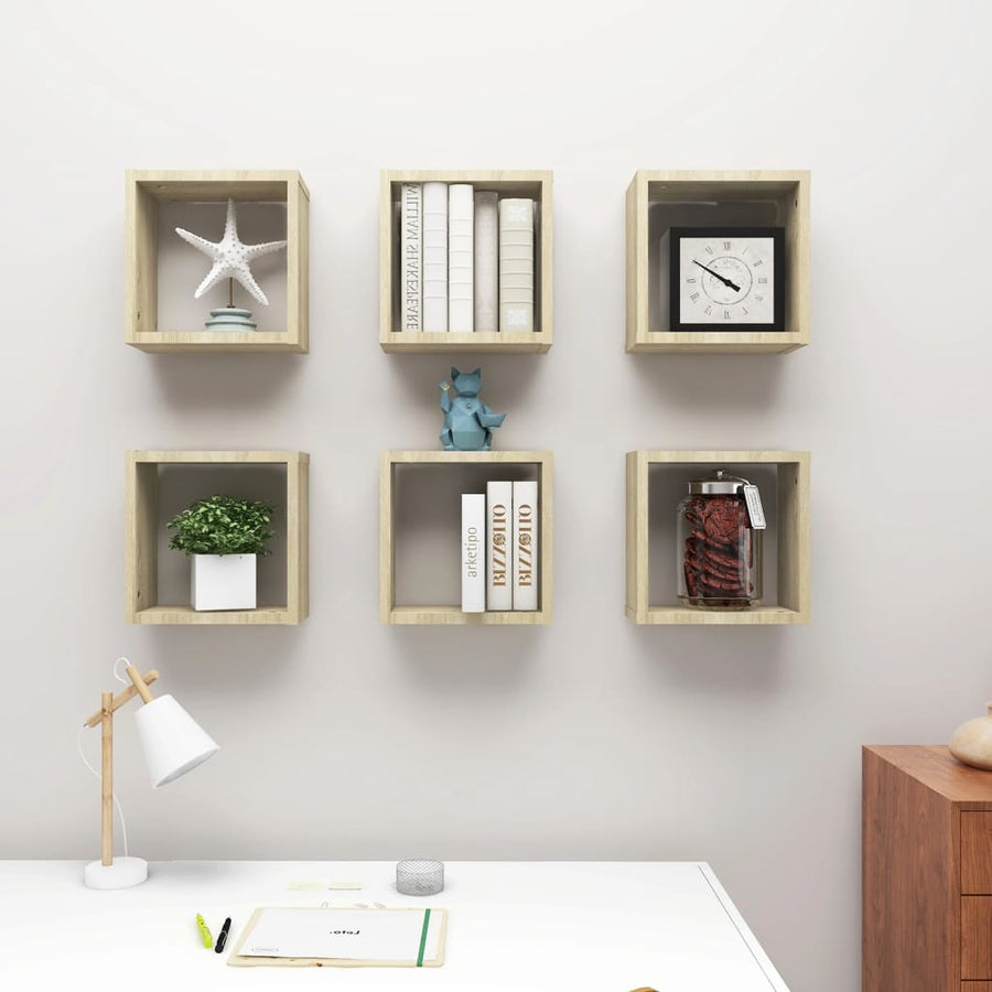 Wandschappen Kubus 6 St 30X15X30 Cm Sonoma Eikenkleurig Sonoma Eiken 30 x 15 x 30 cm