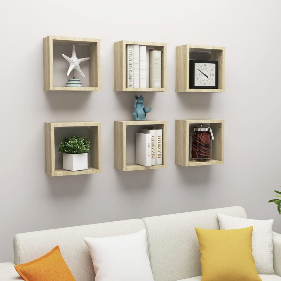 Wandschappen Kubus 6 St 30X15X30 Cm Sonoma Eikenkleurig Sonoma Eiken 30 x 15 x 30 cm