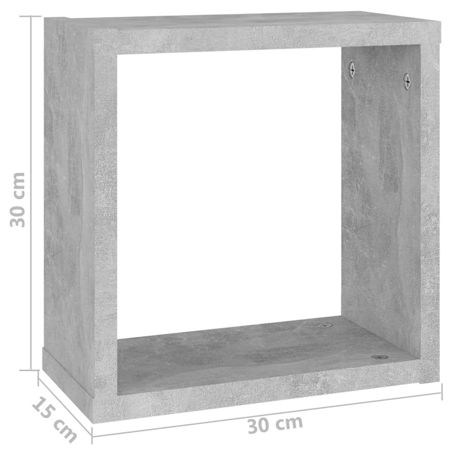 Wandschappen kubus 2 st 30x15x30 cm betongrijs