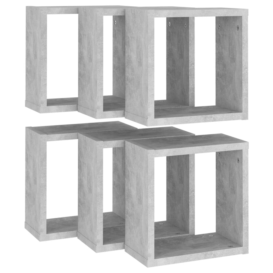 Wandschappen kubus 6 st 30x15x30 cm betongrijs