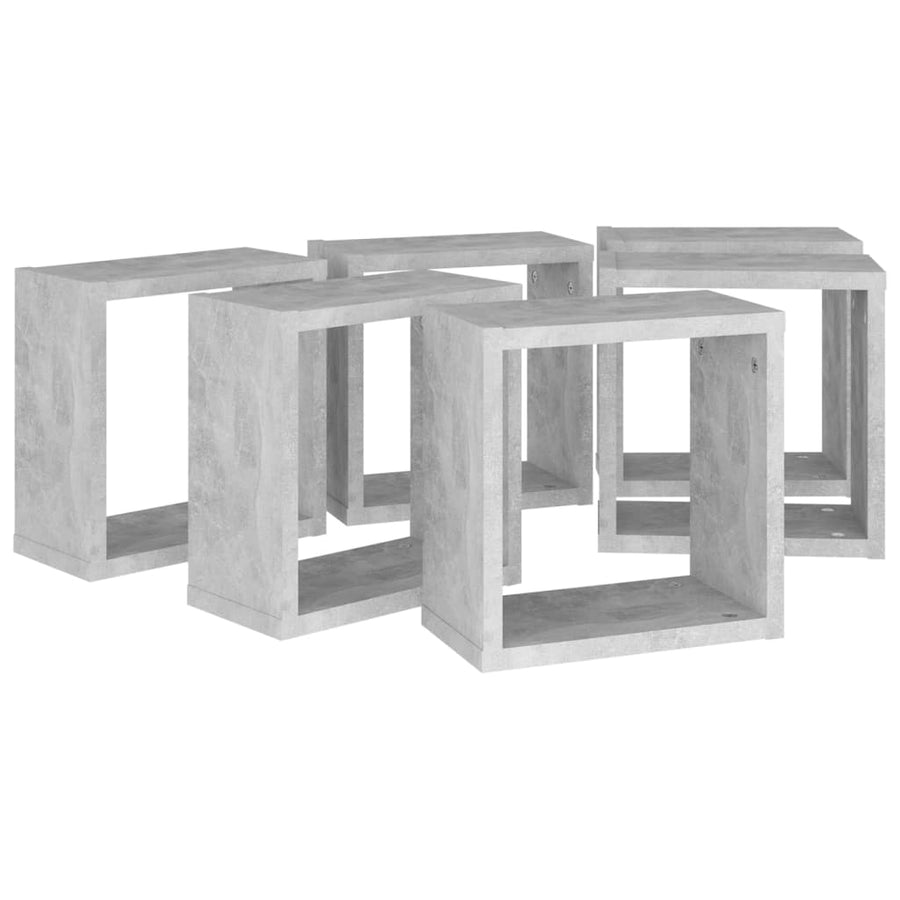 Wandschappen kubus 6 st 30x15x30 cm betongrijs