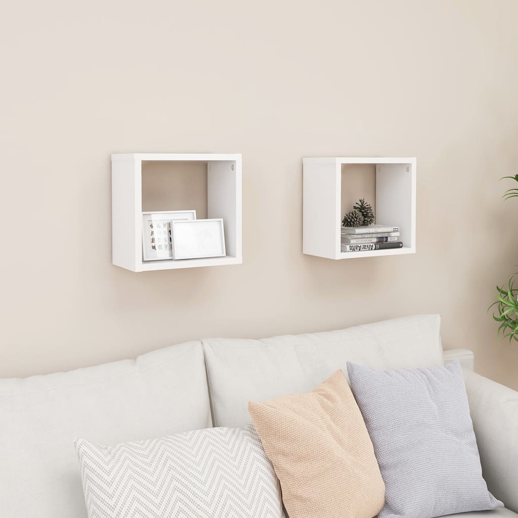 Wandschappen kubus 2 st 26x15x26 cm wit
