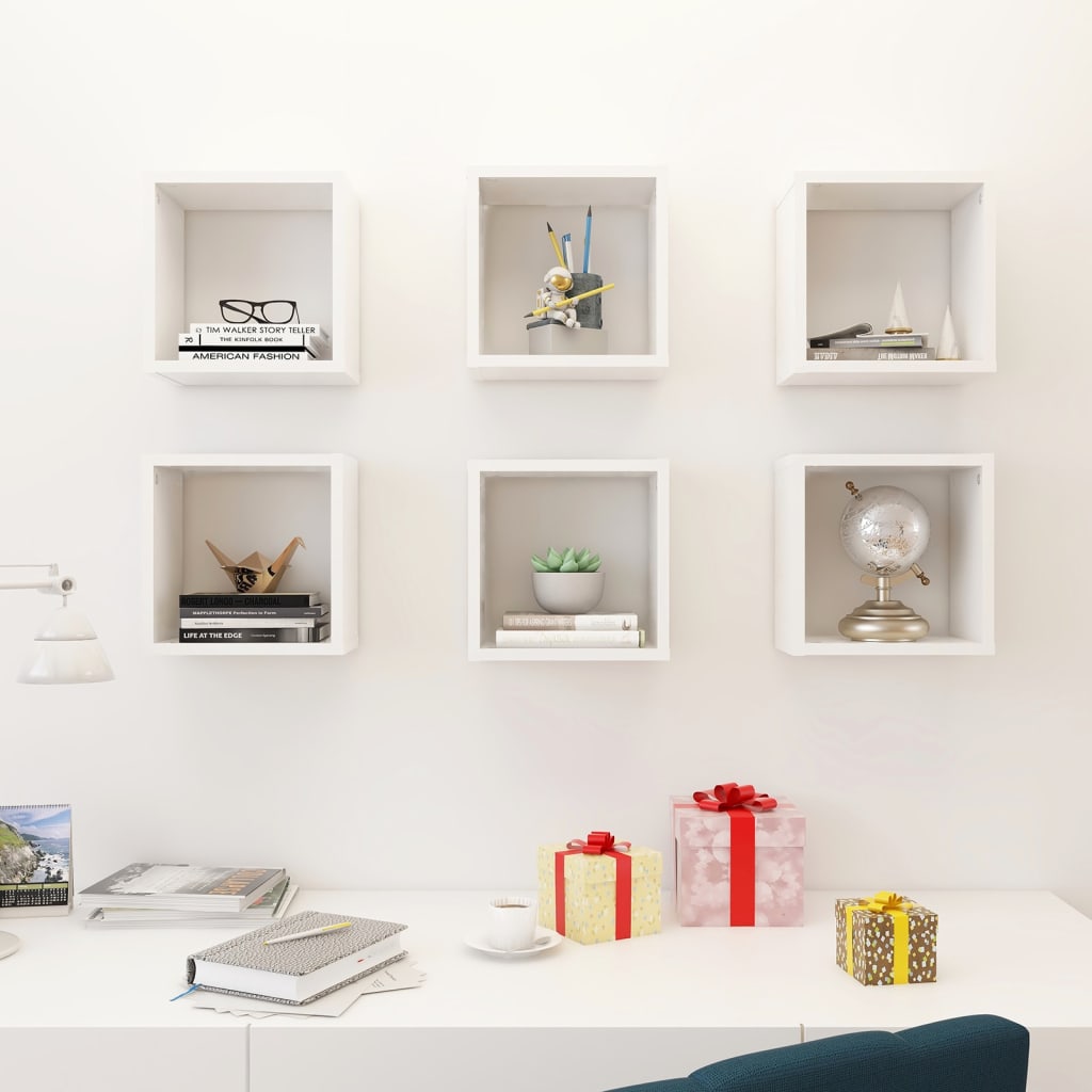 Wandschappen kubus 6 st 26x15x26 cm wit