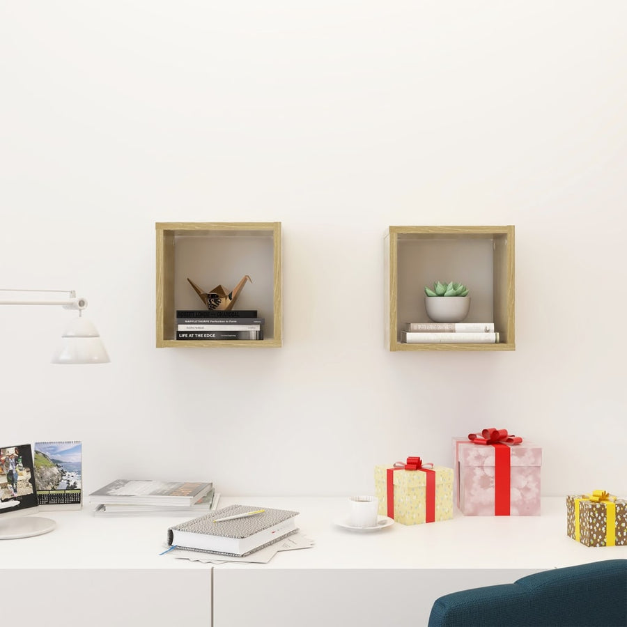 Wandschappen kubus 2 st 26x15x26 cm sonoma eikenkleurig