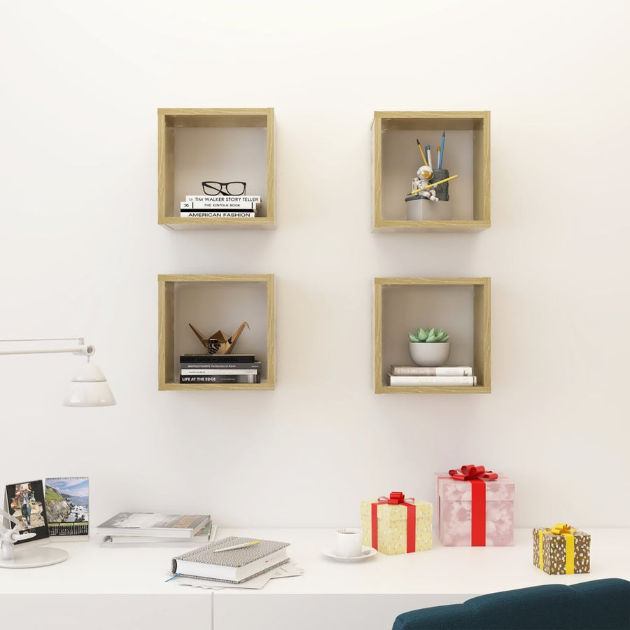 Wandschappen kubus 4 st 26x15x26 cm sonoma eikenkleurig