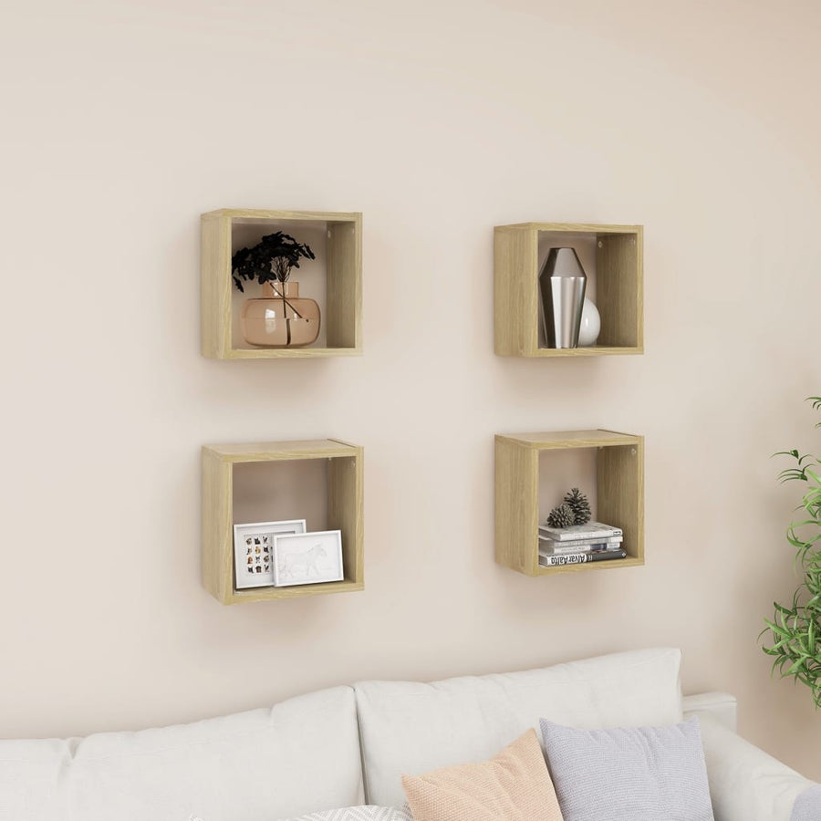 Wandschappen kubus 4 st 26x15x26 cm sonoma eikenkleurig