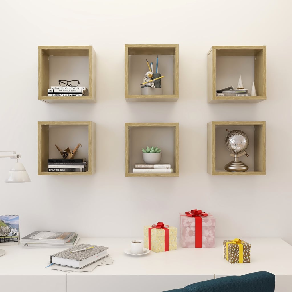 Wandschappen kubus 6 st 26x15x26 cm sonoma eikenkleurig